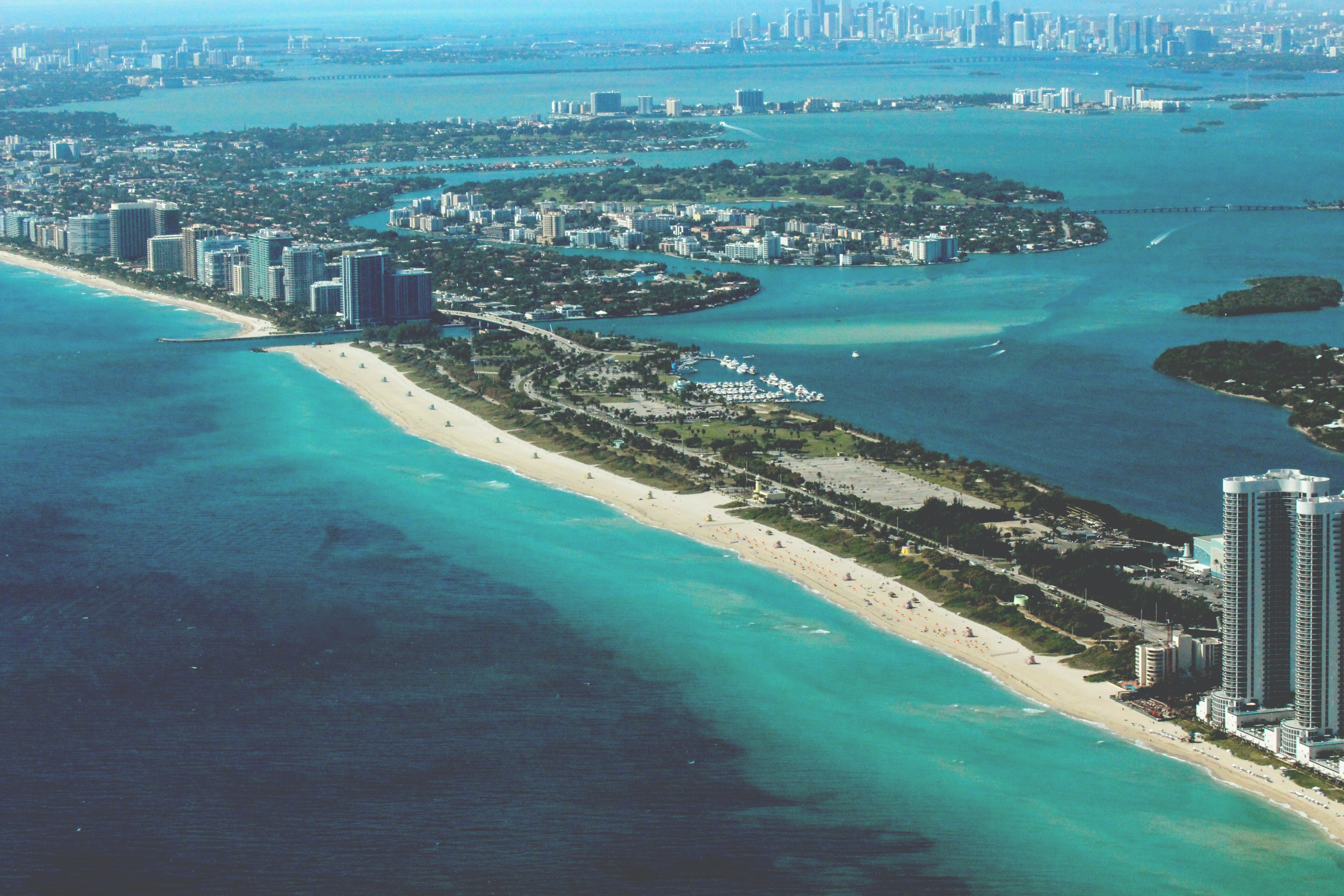 narrow strip of the city of miami surrounded by water