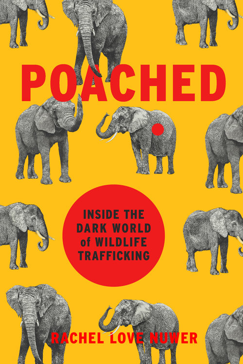 a yellow book cover that says "Poached" in red, with elephants 