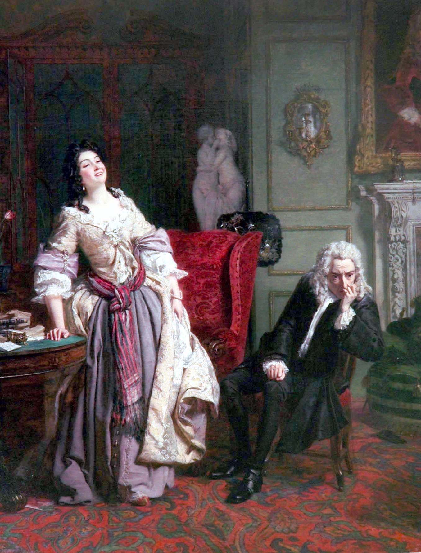 Alexander Pope declared his love to Lady Mary, who responded with laughter. A painting by William Firth