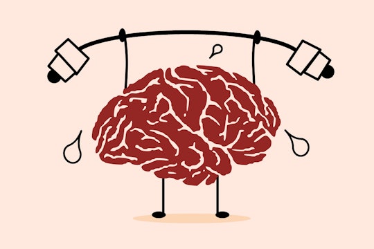 a cartoon of a brain lifting weights