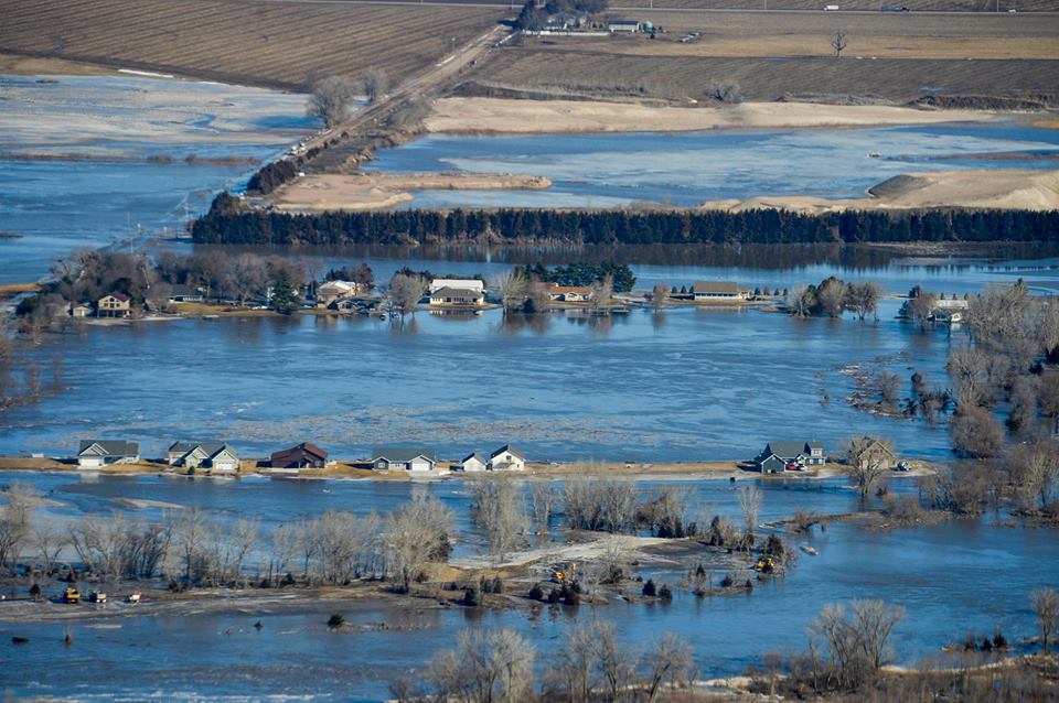 A flooded countryside in Nebraska.