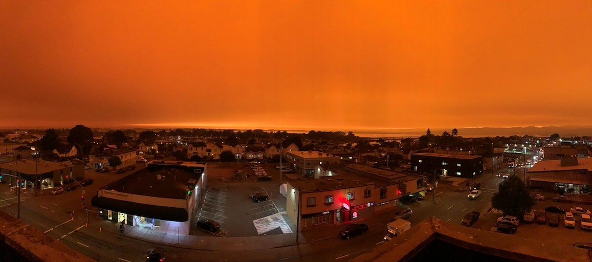 A National Weather Service photo from the top of the Humboldt County Courthouse with smoke from inland and Oregon fires covering the county.