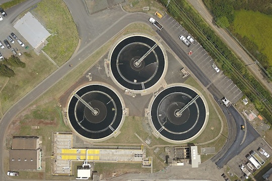 Overhead image of the Wastewater Clarifiers at the Kailua Regional Wastewater Treatment Plant in Hawaii