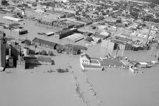 An overhead view of Richmond completely underwater after flooding from Hurricane Agnes, 1972.