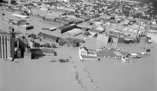 An overhead view of Richmond completely underwater after flooding from Hurricane Agnes, 1972.
