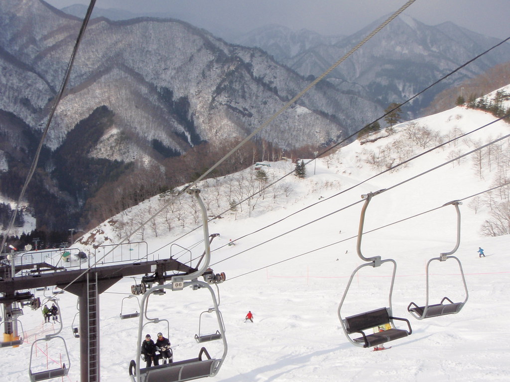 A chairlift at a mountain ski resort, Okutone ski resort.