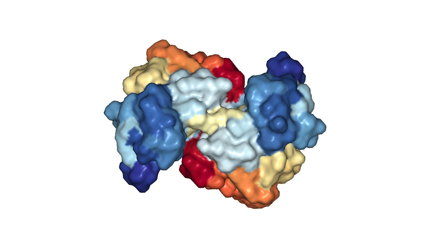A surface view of the ABL1 protein, showing the pockets and irregularities that a drug could target.