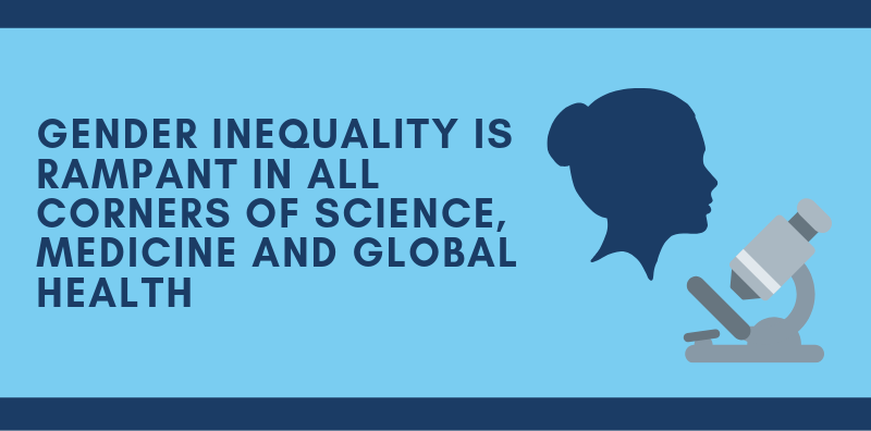 Bold text that says "Gender inequality is rampant in all corners of science, medicine, and global health."