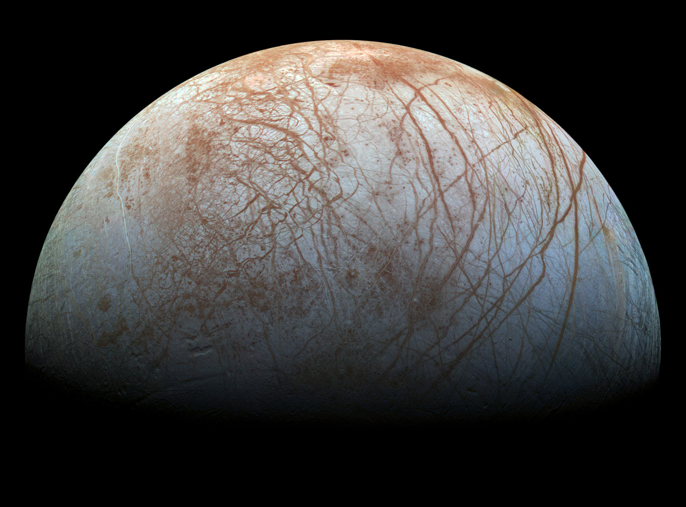 Jupiter's moon, Europa, against black space