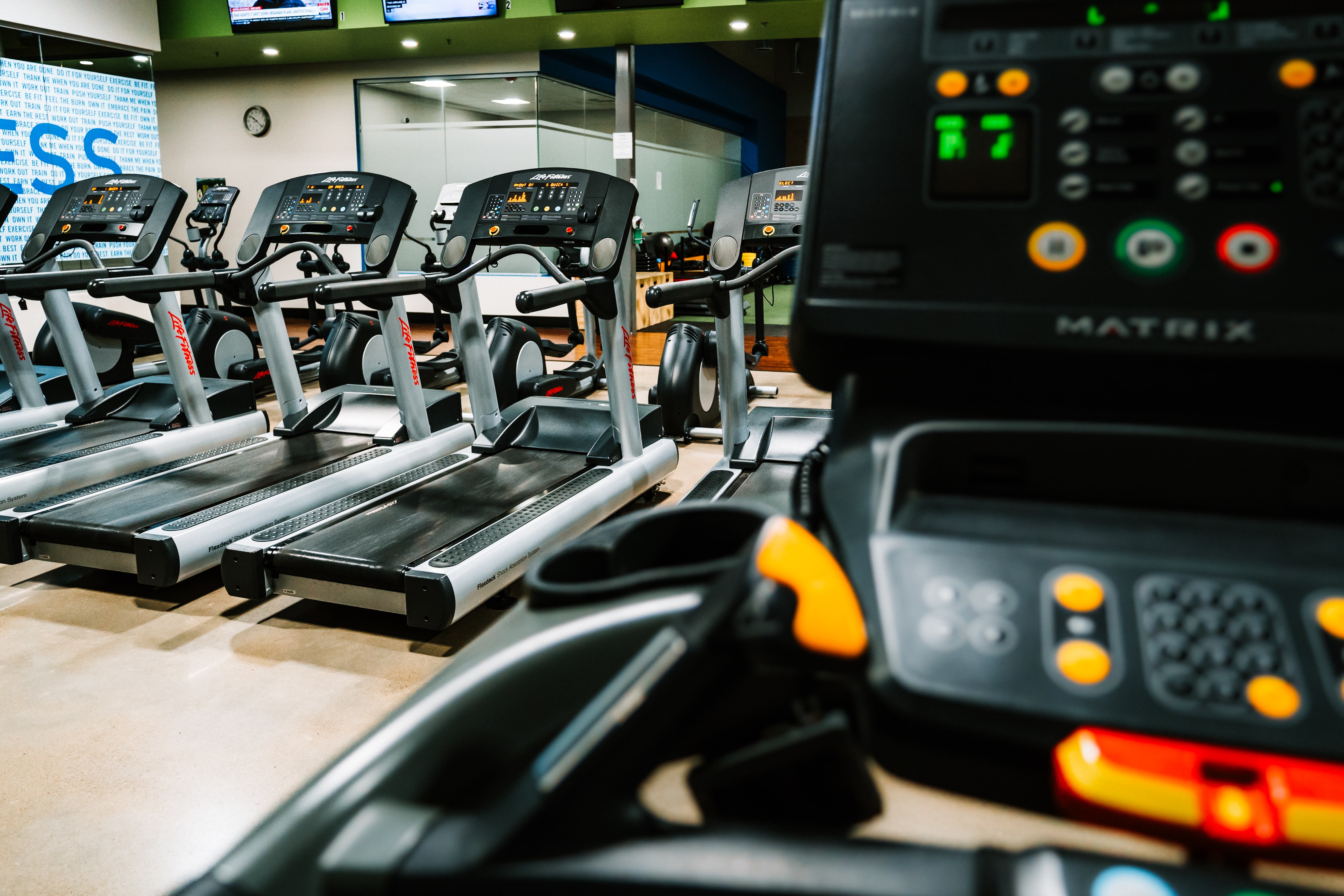 close up of treadmills