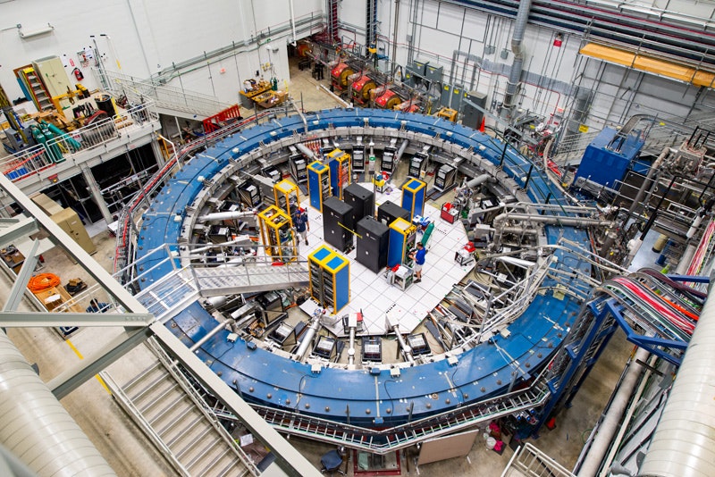 The muon g-2 ring in the detector hall at Fermilab