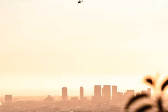 A helicopter flying over Los Angeles