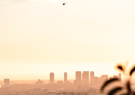 A helicopter flying over Los Angeles
