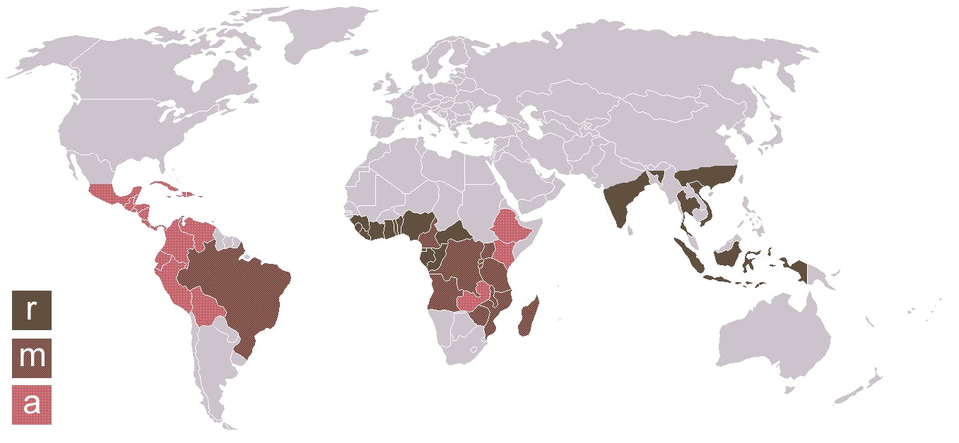Map of robusta and arabica coffee