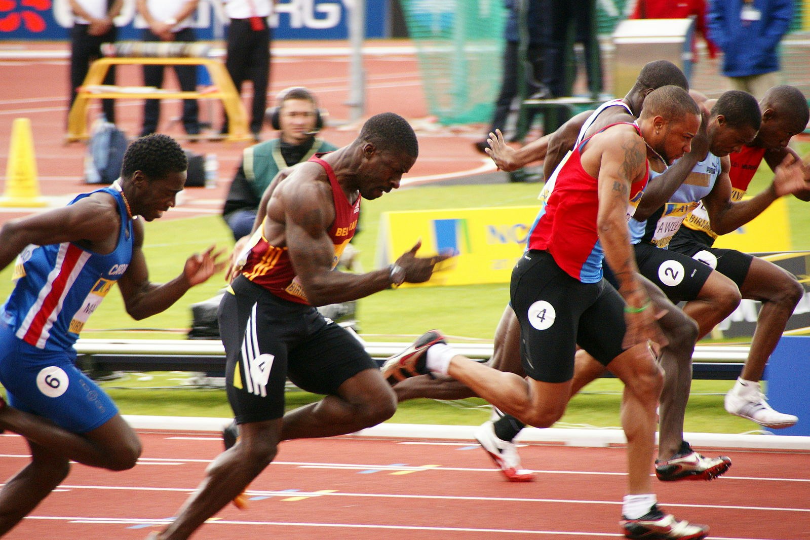 Sprinters, including Christian Malcolm, Dwain Chambers, Rikki Fifton, competing at the UK Olympic Trials, Alexander Stadium, Birmingham, 2008