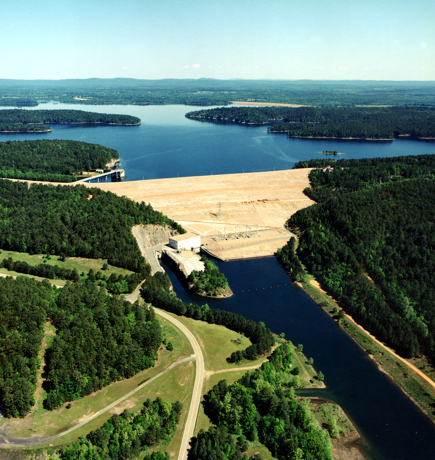 DeGray Dam and DeGray Lake (back) on the Caddo River in Hot Spring County, Arkansas.