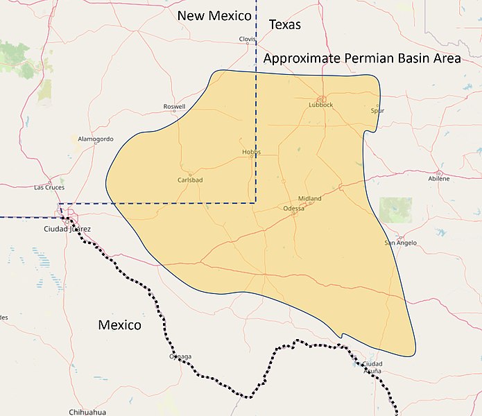 a map of the areas of texas and new mexico that make up the Permian Basin