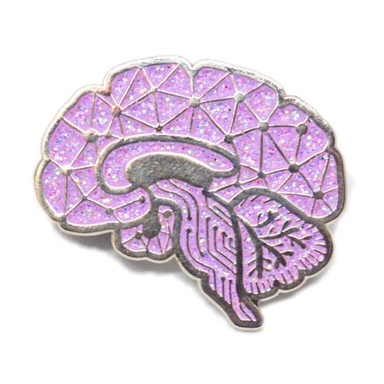 pink brain enamel pin
