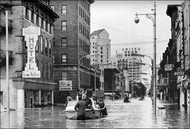 Flooding in Wilkes-Barre, Pennsylvania, after Hurricane Agnes in 1972. 