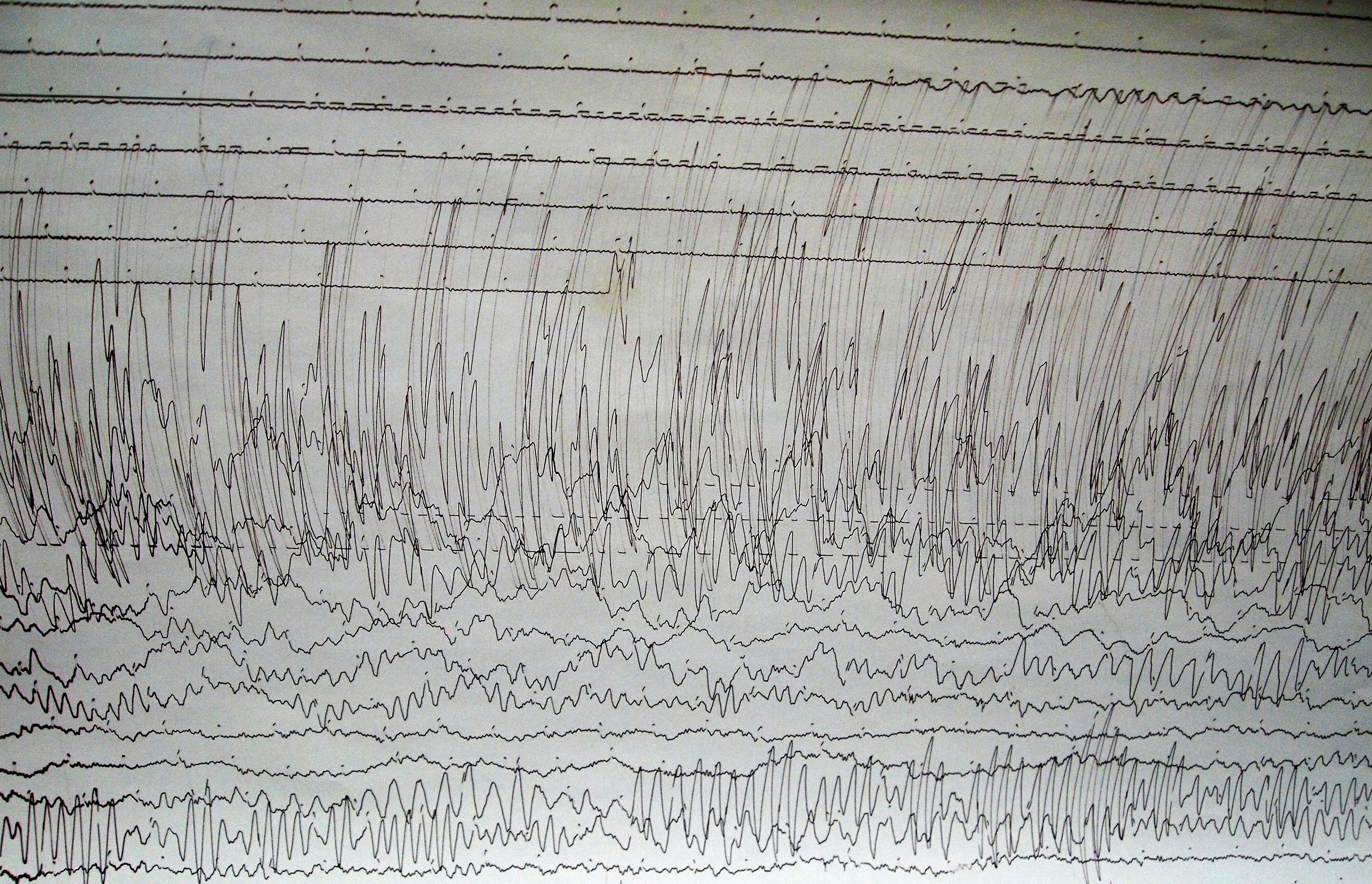 A seismogram of 2011 Tōhoku earthquake and tsunami recorded at Weston Observatory in Massachusetts, USA.
