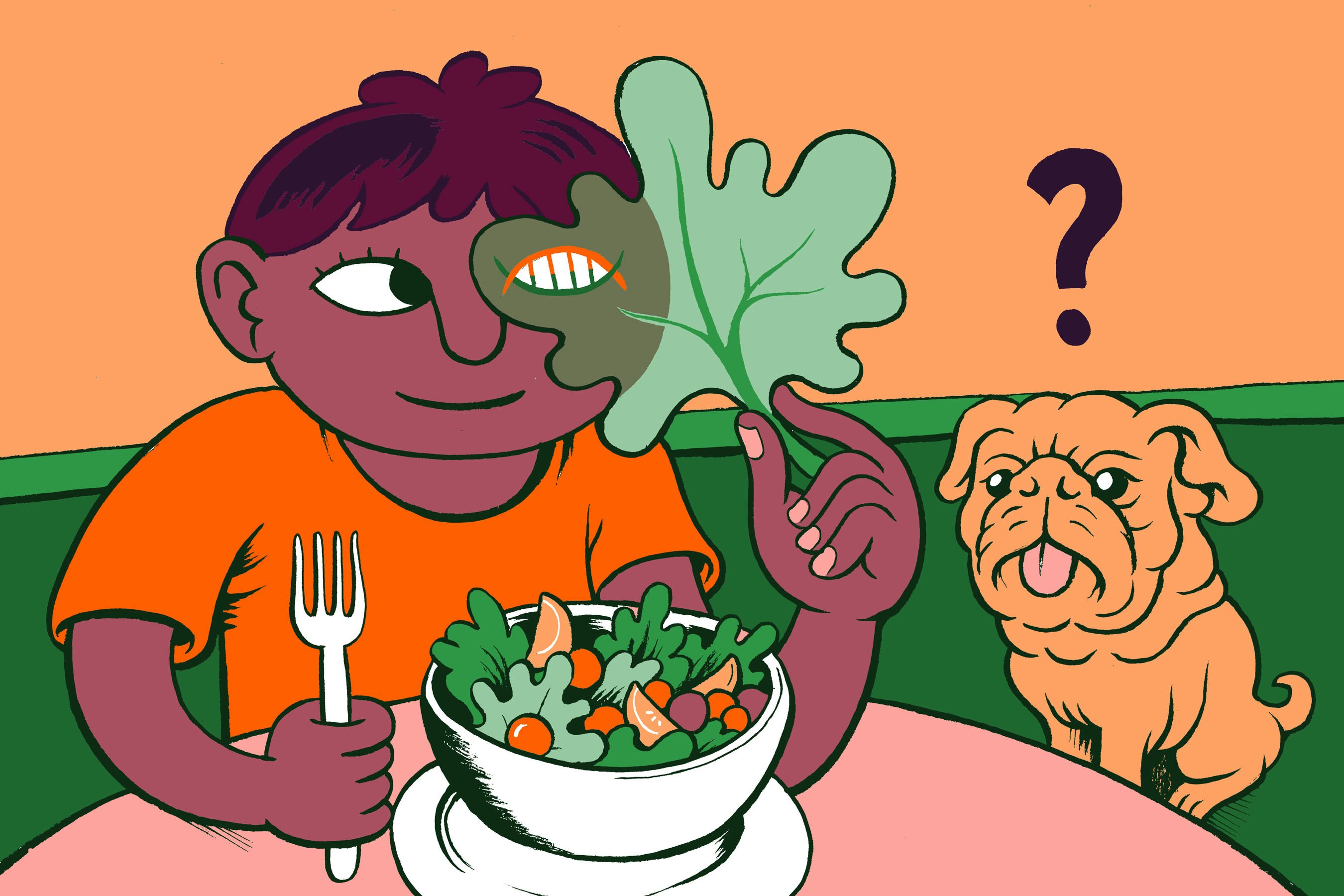 Colorful GMO salad illustration 