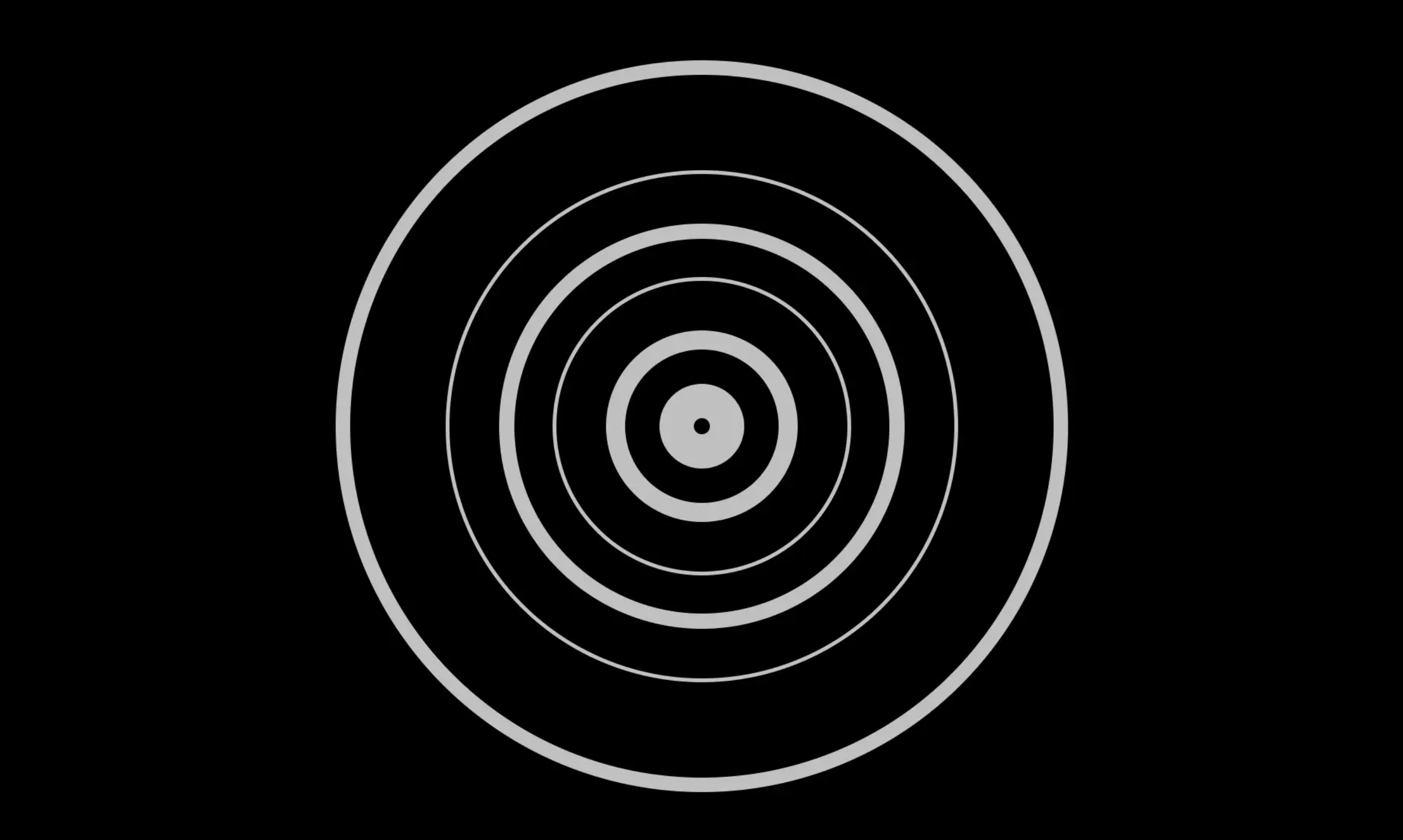 A series of white concentric circles on a black background