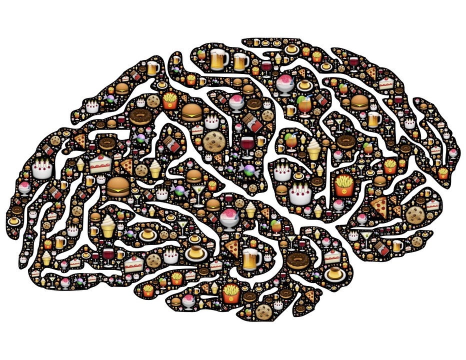 cartoon of brain with food in it