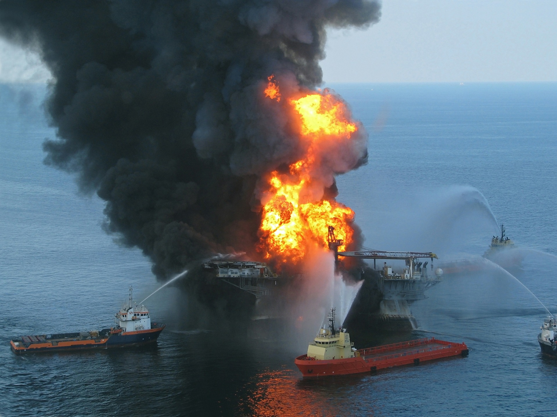 Oil rig explosion in the ocean