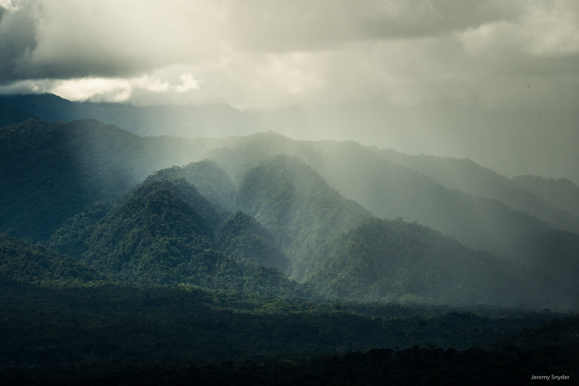 An isolated rainstorm pummels small Andean river valleys in Ecuador