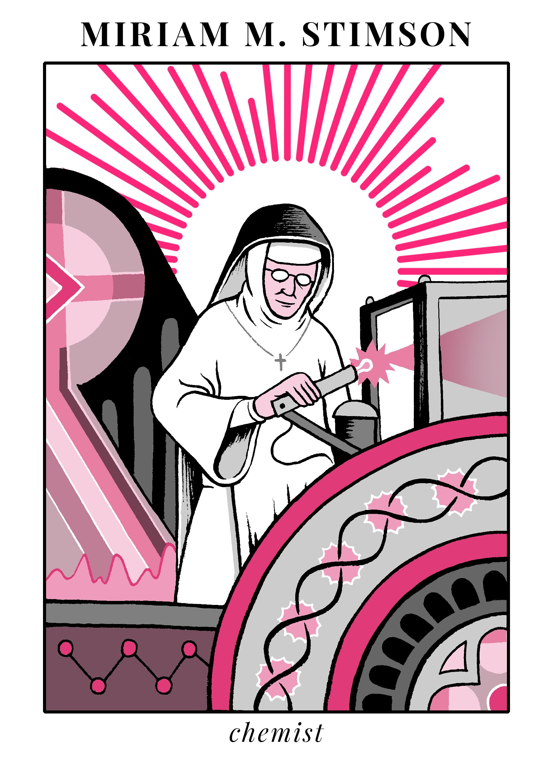 Illustration of Maria Stimson, nun and DNA pioneer.