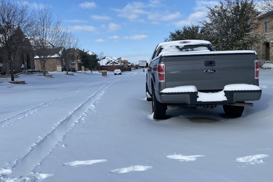 A large pick-up truck in the snow in Texas
