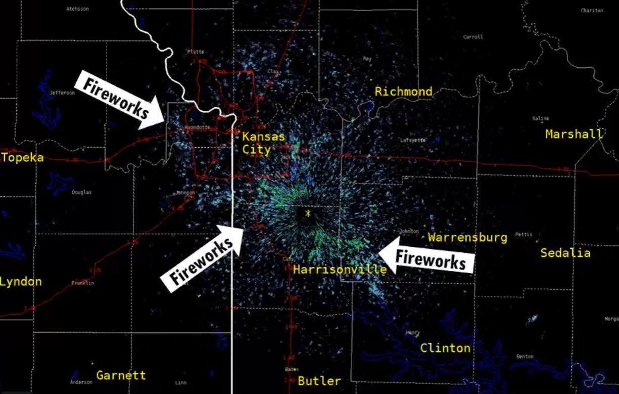 Fireworks over Kansas City picked up on Radar
