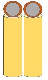 A diagram showing silver and copper nanoparticles arranged with silver in a core surrounded by copper ions