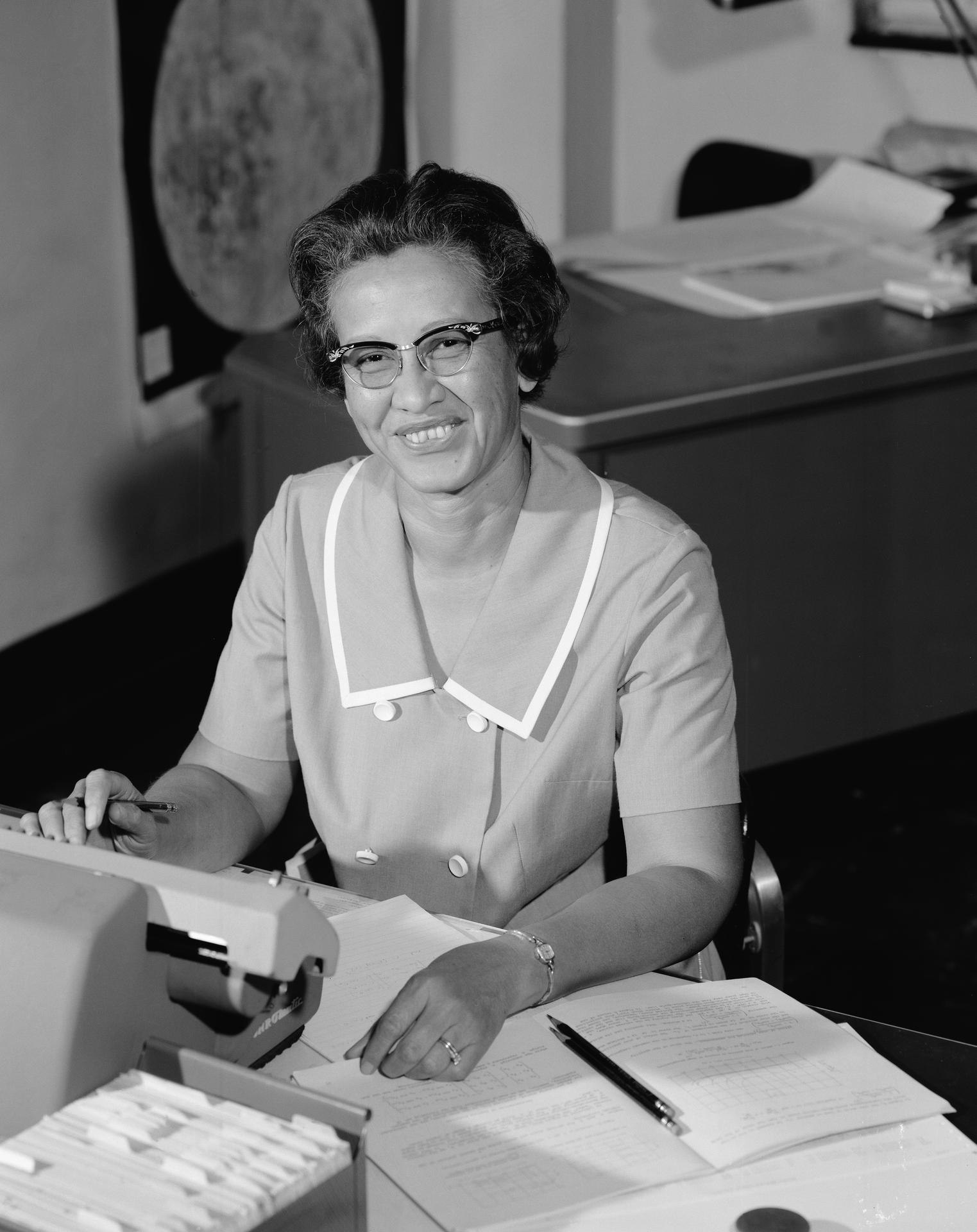 Katherine Johnson At Her Desk at NASA Langley Research Center.