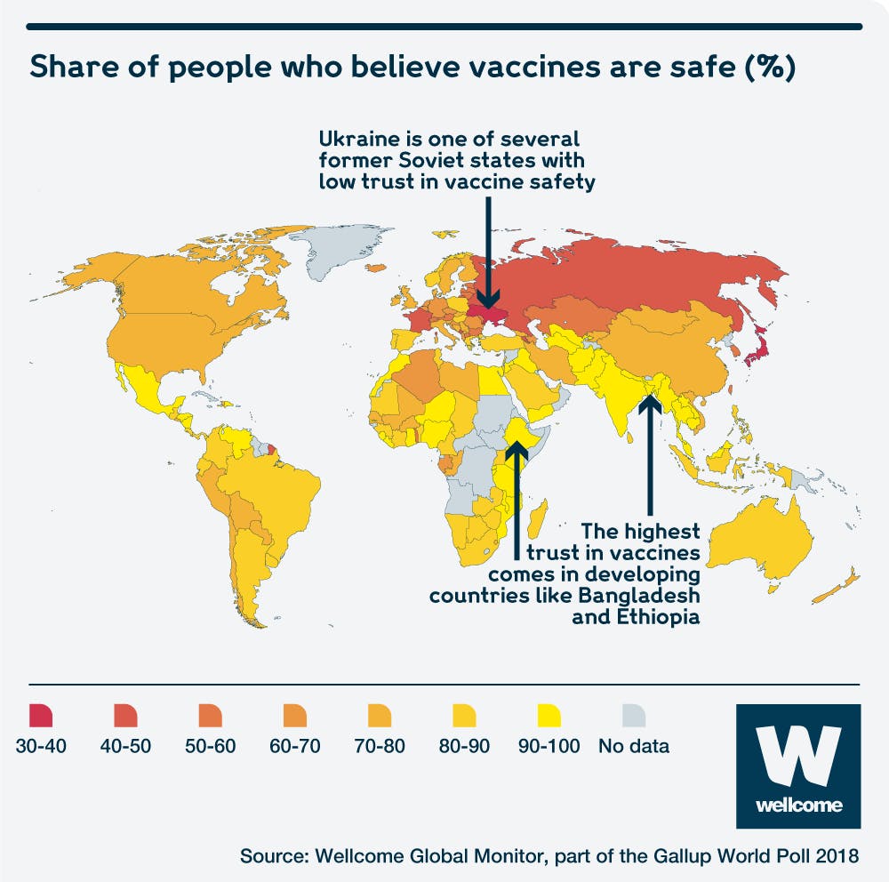 Map with Share of people who believe vaccines are safe.