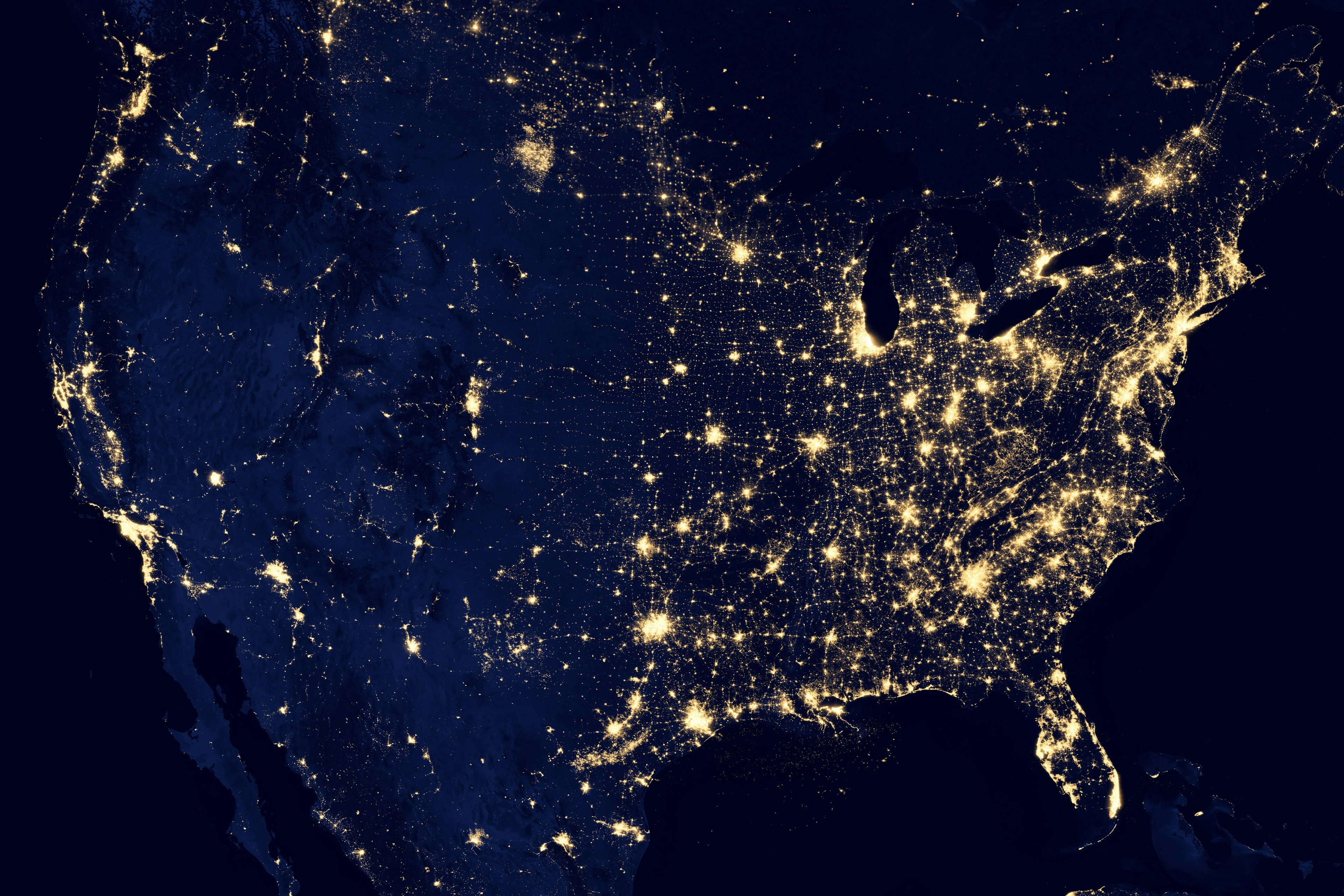 satellite image of usa at night