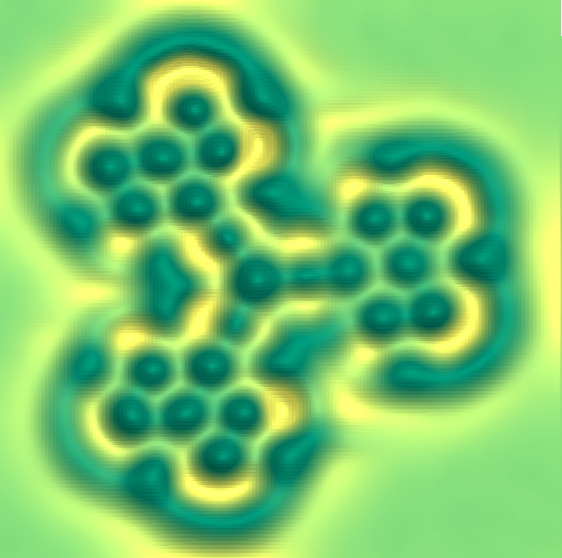 A microscope picture of hexagon-shaped graphene arranged in a clover formation