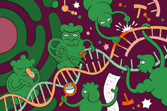 genetic engineering GMO cartoon with DNA