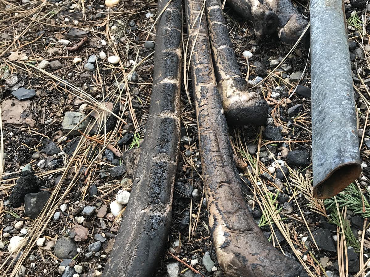 Plastic pipes melted in a fire