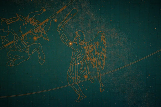 the constellation orion outlined as a drawing of a man holding a sword