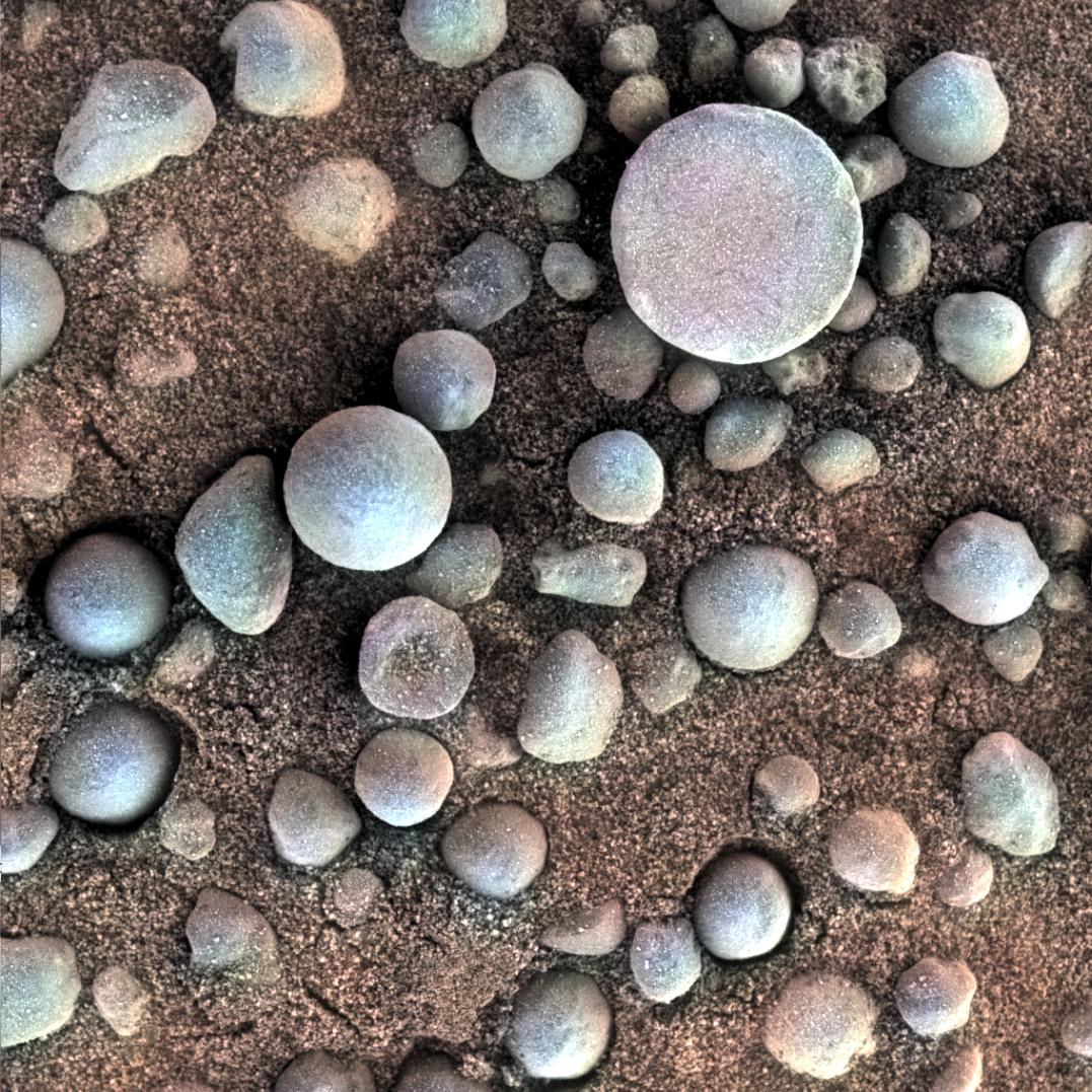 A collection of small, rounded rocks found on Mars.
